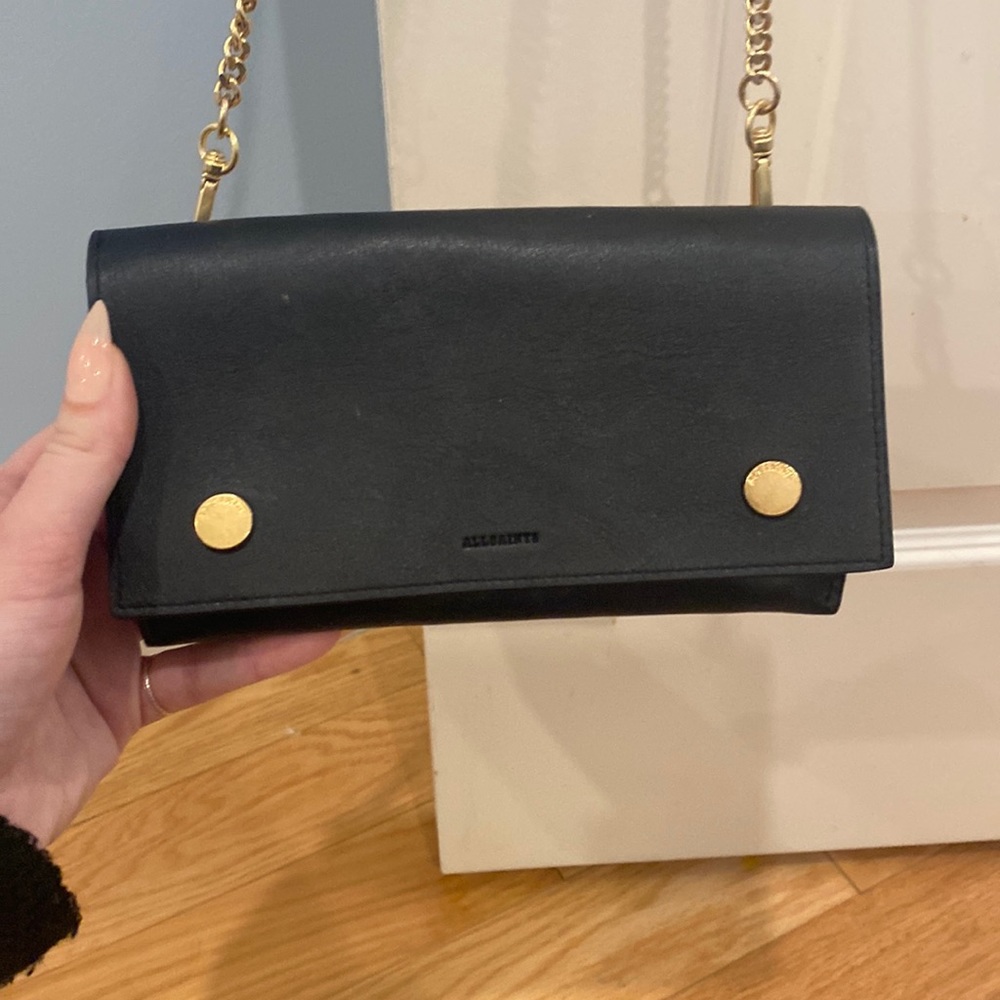 All Saints black leather clutch